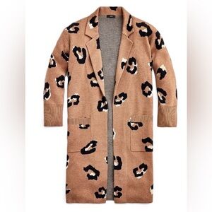 J Crew S Ella Leopard Open Front Long Sweater Blazer Cardigan